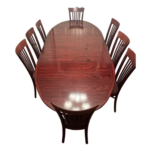 A. Sibau Solid Rosewood Dining Table Set With 2 Leaves, 8 Dining Chairs - Set of 10 For Sale