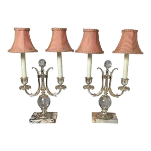 Silvered Bronze Candelabra Lamps by Pairpoint - A Pair
