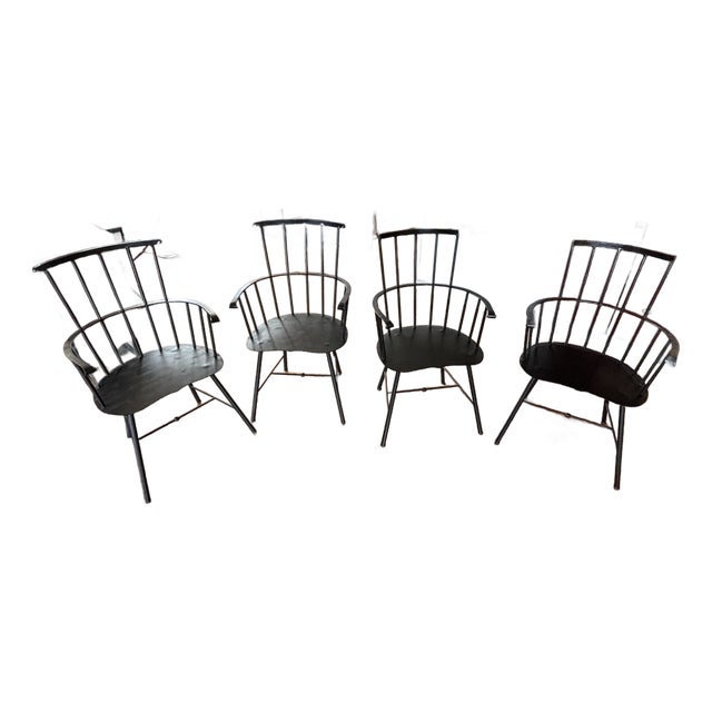 Vintage Wallin Forge Windsor Style Iron Dining Chairs For Sale