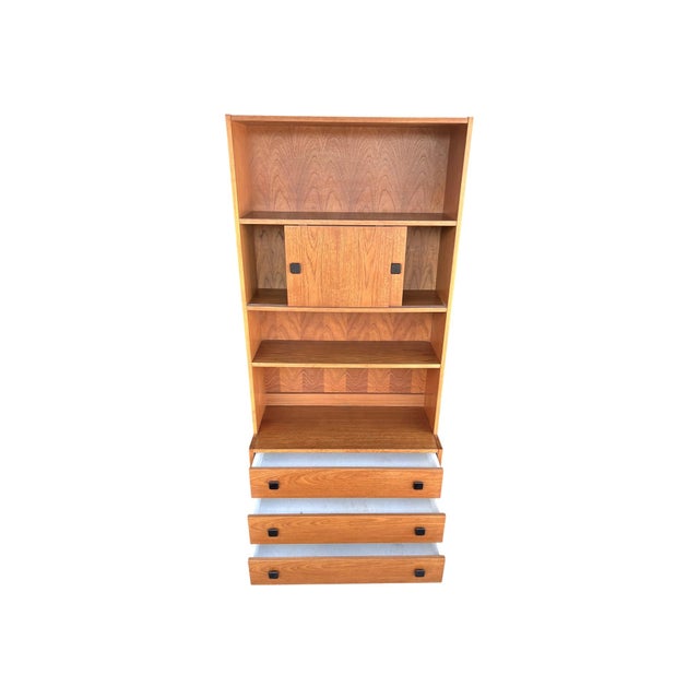 Restored 1960s Danish Modern Bookcase Cabinet With Carved Pulls & Sliding Doors For Sale - Image 9 of 17