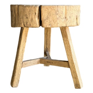 Vintage Elm Wood Chop Block Table #S89 For Sale