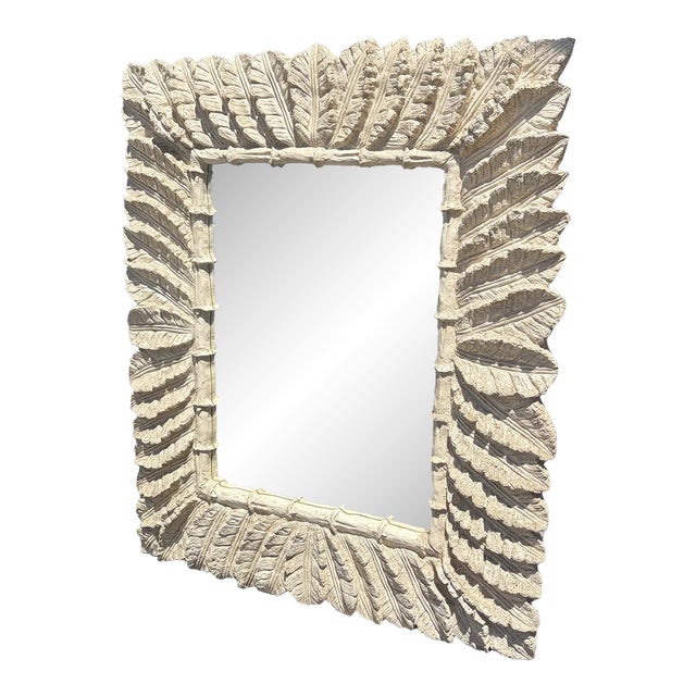 Vintage Faux Bamboo Palm Leaf Mirror 51 X 42 For Sale