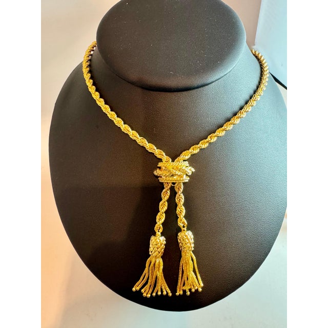 Contemporary 14k Solid Yellow Gold Adjustable Rope Lariat Slider Stopper Chain Y Necklace 53G For Sale - Image 3 of 18