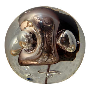 Late 20th Century Karg Art Glass Paperweight With Brown Swirls and Controlled Bubbles