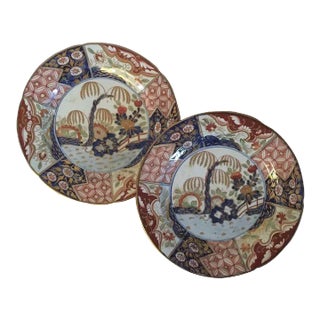 1805 Coalport Porcelain Imari Plates in Rock & Tree Pattern - A Pair For Sale