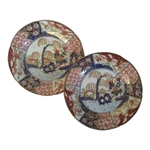 1805 Coalport Porcelain Imari Plates in Rock & Tree Pattern - A Pair
