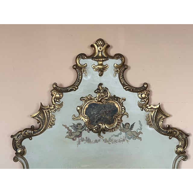 Wood 20th French Antique White and Giltwood Queen Bed With Original Painting For Sale - Image 7 of 12