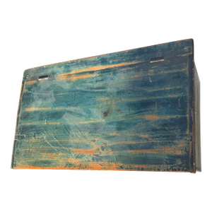 Primitive Antique Country Folk Art Paint Decorated Lift Top Trunk Chest Wooden Box