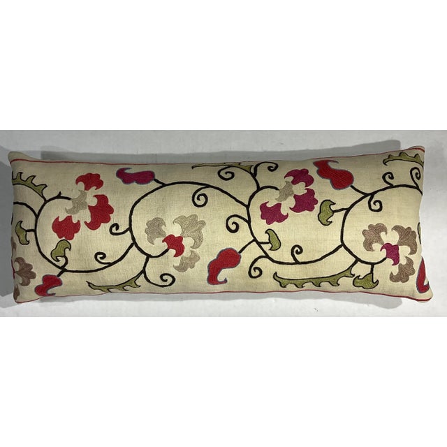 Asian Antique Single Antique Silk Embroidery Suzani Pillow For Sale - Image 3 of 11