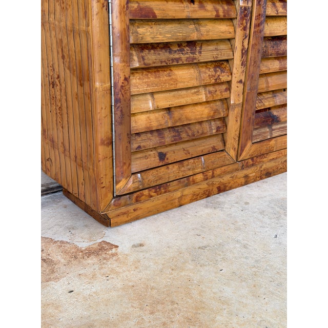 Vintage Bamboo Wall-Mounted Bar Cabinet With Accordion Doors & Mermaid Handles For Sale In Naples, FL - Image 6 of 12