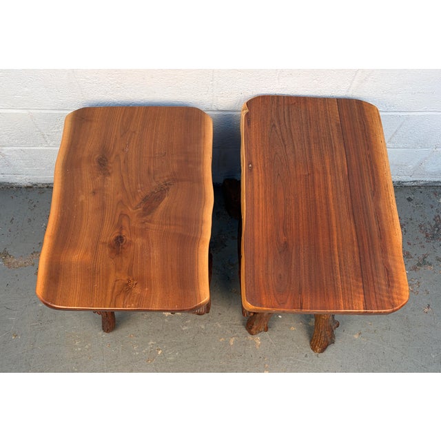 Mid 20th Century Rustic Live-Edge Black Walnut End Tables For Sale - Image 9 of 13