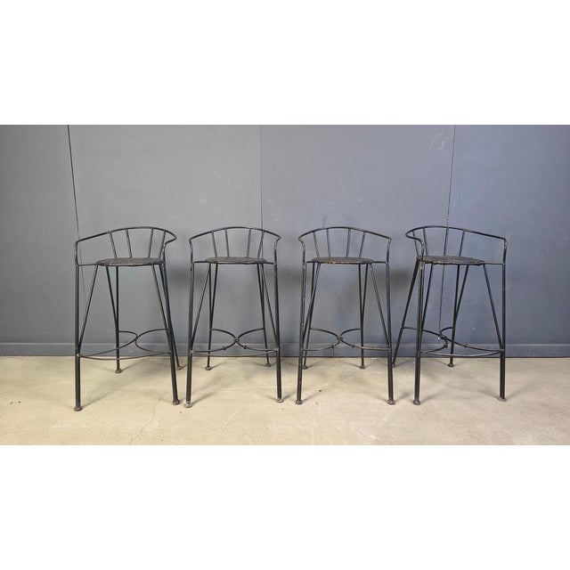 Vintage Wrought Iron and Rattan Bar Stools, 1970s, Set of 4 For Sale - Image 16 of 18