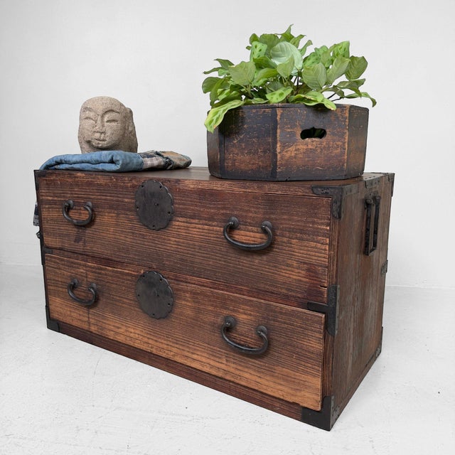 Black Shōwa Japanese Low Tansu Chest of Drawers, 1940 For Sale - Image 8 of 12