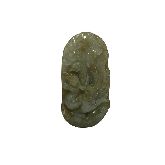 Chinese Green Gray Stone Carved Phoenix Pendant Display Art For Sale - Image 4 of 9