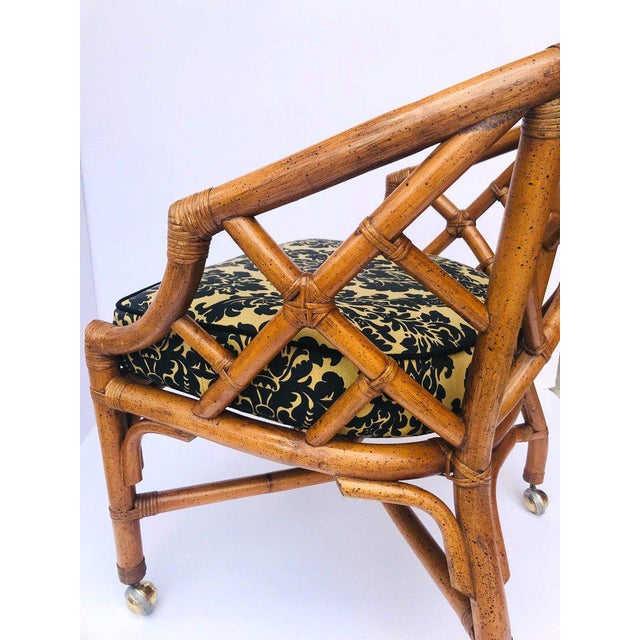 1970's Bamboo and Rattan Chippendale Swivel Desk Chair Chairish