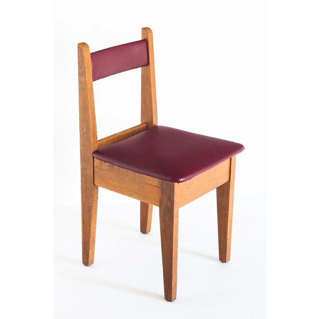 1950s Vintage French Chairs in Oak & Imitation Leather, 1950s, Set of 4 For Sale - Image 5 of 9