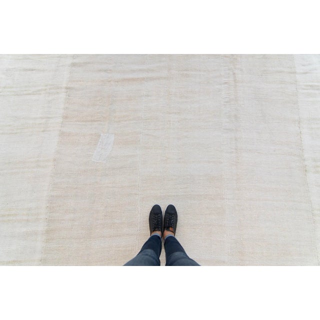 1970s Vintage Hemp Striped Off-White Handwoven Kilim Rug - 9’9” X 12’6” For Sale - Image 4 of 11