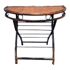 Vintage Wicker Bamboo Folding Demi Lune Half Moon Hall Table