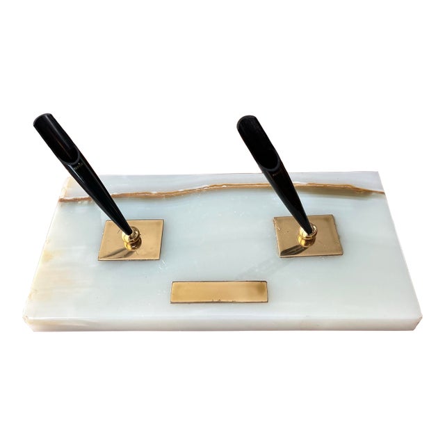 1950s Parker Pen Pedrara Onyx Desk Pen Set For Sale