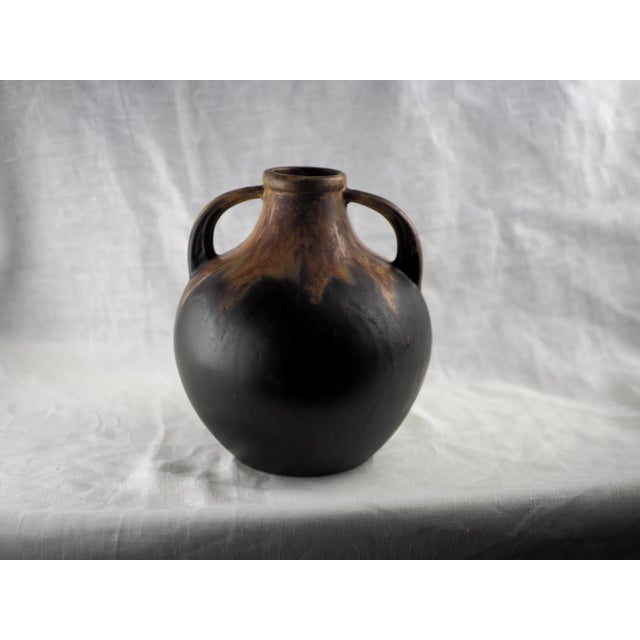 Ceramic 1930s French Gilbert Méténier Art Deco Mat Black and Lava Vase For Sale - Image 7 of 10
