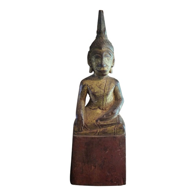 1910s Gilded Carved Wood Burmese Buddha For Sale