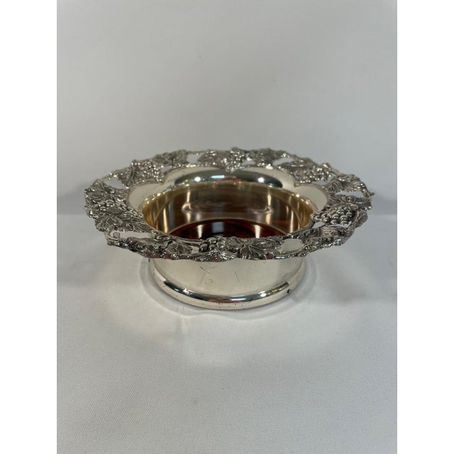 Vintage 1980s Silverplated Wine Bottle Coaster With Grape Motif For Sale - Image 9 of 15
