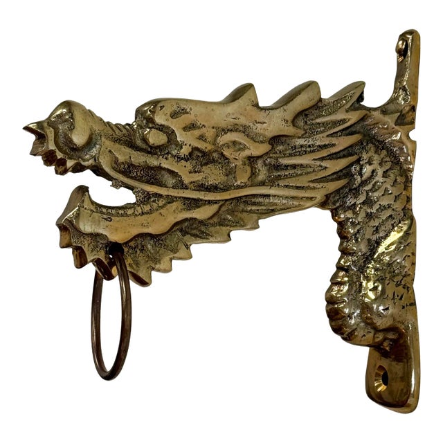 Vintage Solid Brass Dragon Motif Wall Hook For Sale