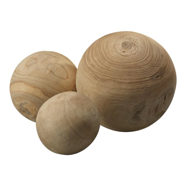 Jamie Young Malibu Wood Balls - Set of 3 For Sale