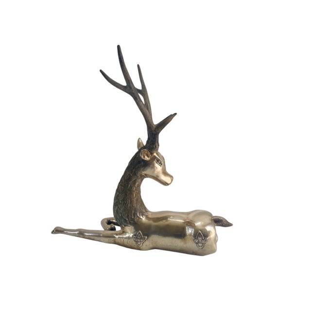 Sarreid Ltd. Midcentury Vintage Hollywood Regency Large Solid Brass Stag Deer Gazelle Figurine Sculpture For Sale - Image 4 of 11