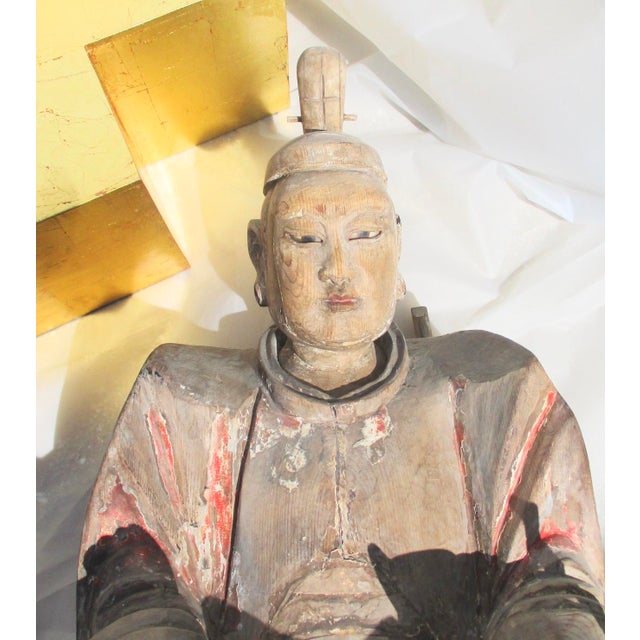 Gray Edo Shinto Wooden Priests Circa 1850s Japan - A Pair of 2 For Sale - Image 8 of 17