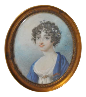 19th C. Portrait Miniature Young Woman With Flowers in Her Hair