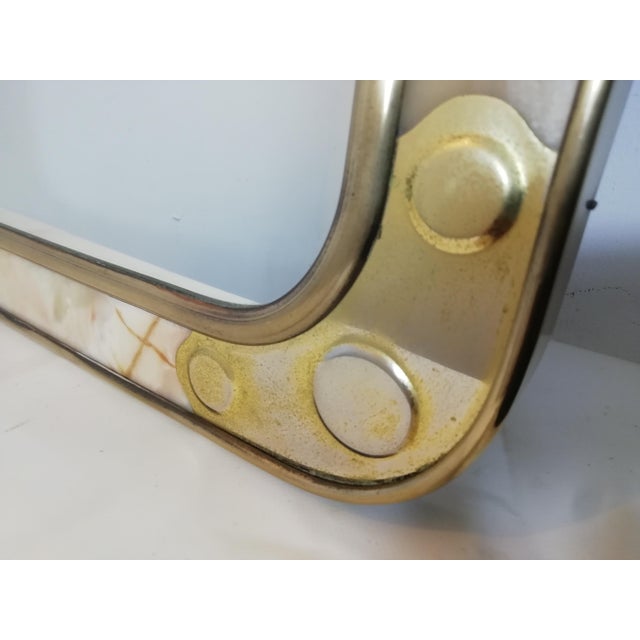 Metal Vintage Mirror with Brass and Marble Frame, Italy, 1960s For Sale - Image 7 of 13