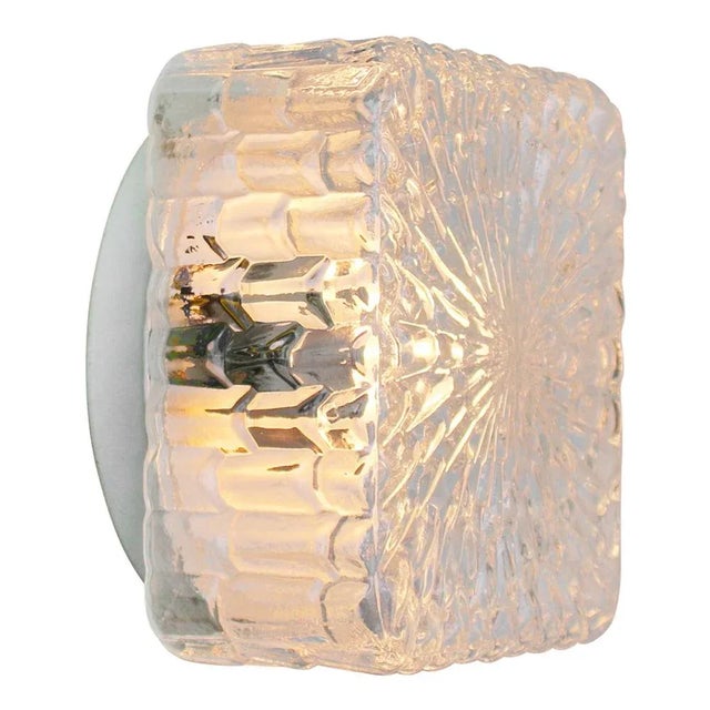 Mid-Century Square Clear Glass Wall Lamp Sconce For Sale - Image 6 of 11