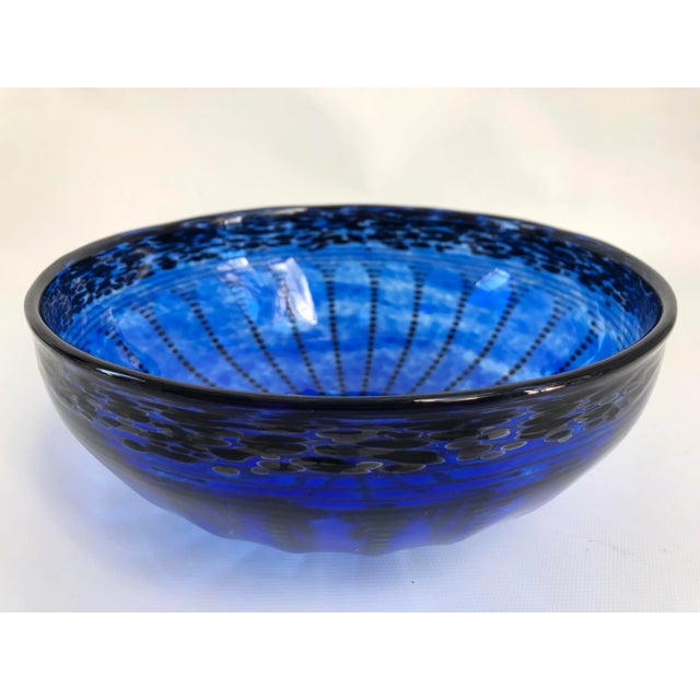 1980s Cobalt Art Glass Centerpiece Bowl by Ian Forbes, Signed For Sale - Image 4 of 8