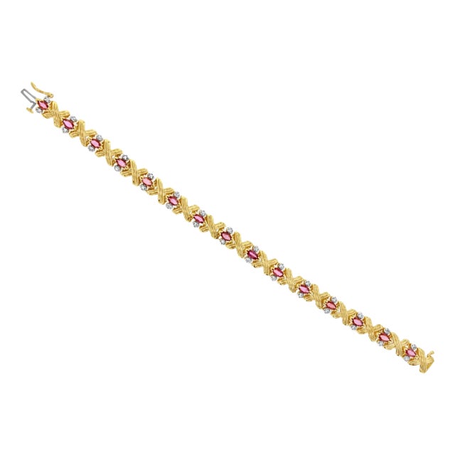 2 Carat Marquise Ruby with Diamond Accents Tennis Bracelet For Sale
