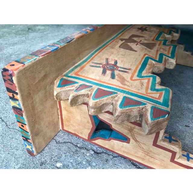 Rustic Hand-Painted Native American-Style Wooden Decorative Shelf With Thunderbird Motif For Sale - Image 3 of 10