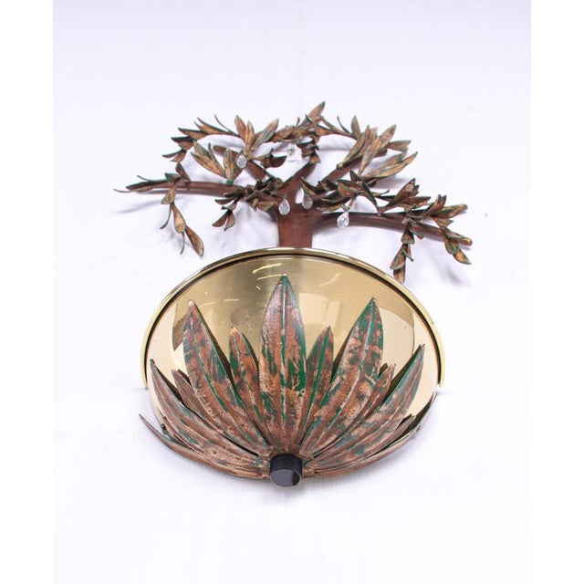French Olive Tree Gilt Tole Metal Crystal Wall Light For Sale - Image 3 of 11