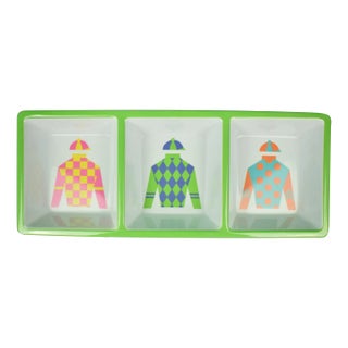 Late 20th Century 3-Section Jockey Silks Melamine Serving Tray For Sale