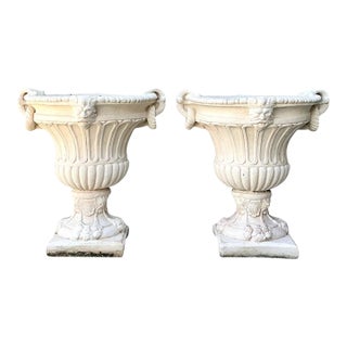 Vintage Carved Stone Urns - Pair For Sale