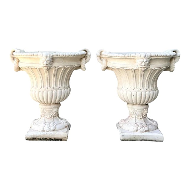 Vintage Carved Stone Urns - Pair For Sale