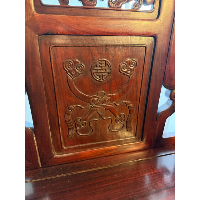 Early 20th Century Antique Qing Dynasty Style Hand Carved Solid Rosewood Chairs a Pair For Sale - Image 5 of 12