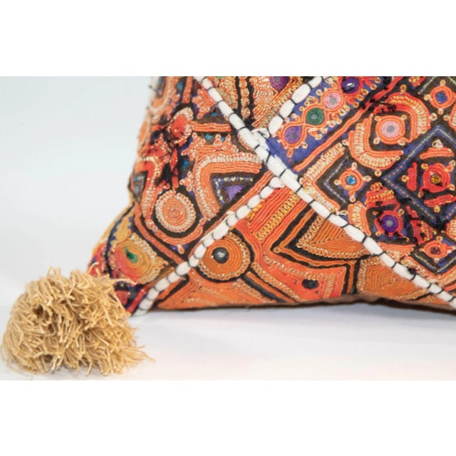 Vintage Pillow in Colorful Embroidered Fabric Patchwork Rajasthan India For Sale In Palm Springs - Image 6 of 12