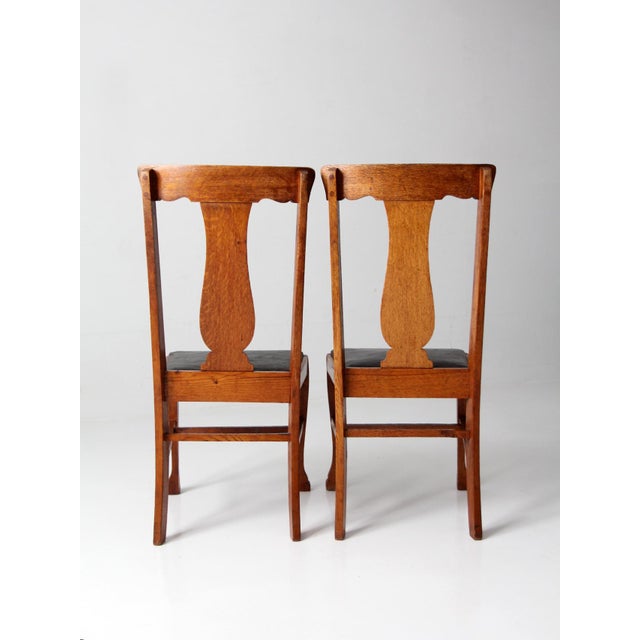 Farmhouse Antique Oak Splat Back Side Chairs Pair For Sale - Image 3 of 14