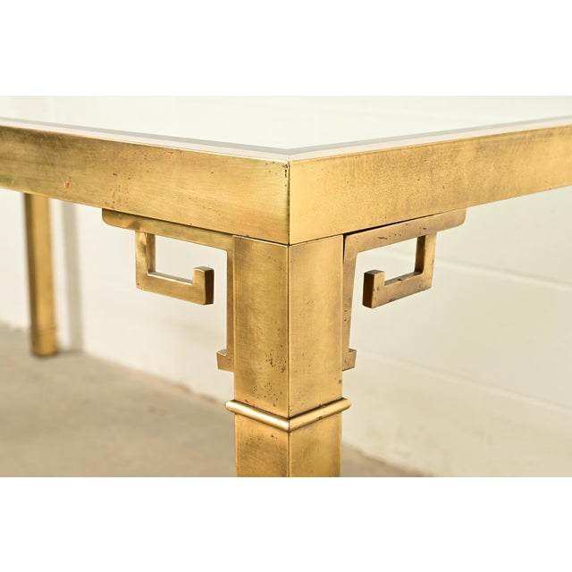 Metal Mastercraft Mid-Century Modern Hollywood Regency Greek Key Brass and Glass Dining Table, 1970s For Sale - Image 7 of 10