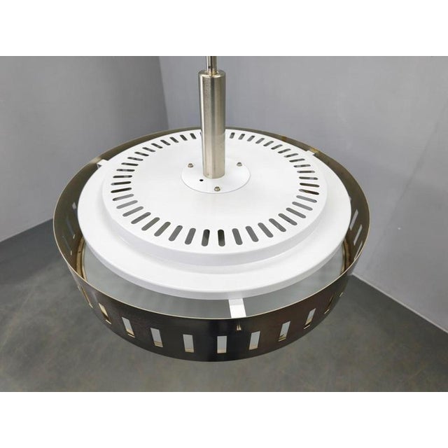 Space Age UFO Pendant Light in Metal and Glass, Czechoslovakia, 1970s For Sale - Image 4 of 14