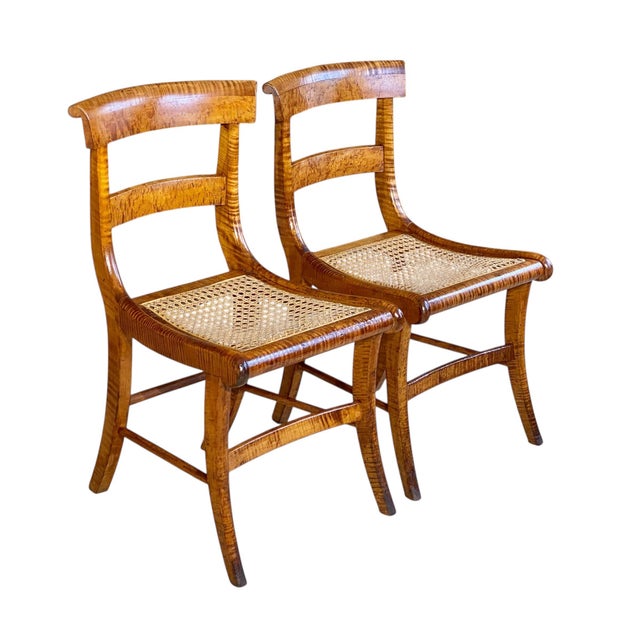 Bay Colony Antiques is proud to offer for sale this stunning pair of Antique Tiger Maple & Bird’s Eye Maple chairs. The...