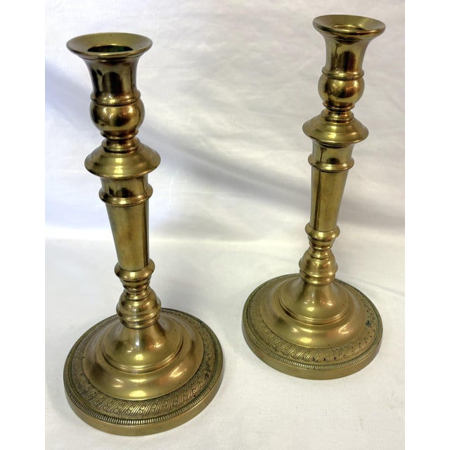 Early 20th Century Antique French Brass Candlesticks- A Pair For Sale - Image 5 of 18