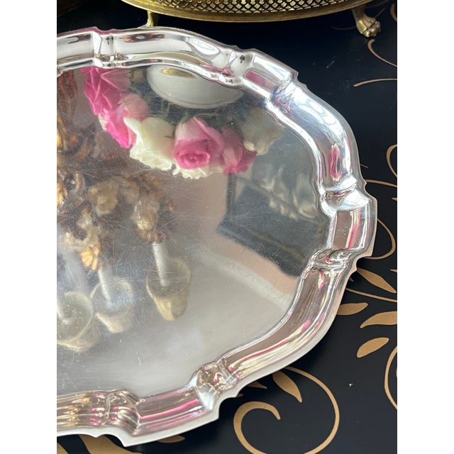 Chippendale Poole Sterling Silver Tray in the "Chippendale" Pattern 13 5/8 and 35.73 Ozt. // Midcentury .925 Silver Platter // Hollowware For Sale - Image 3 of 11