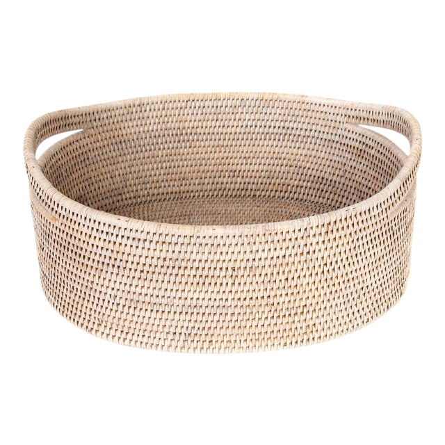 Artifacts Rattan Oval Basket in White Wash - 16" For Sale