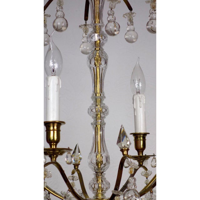 Gold Antique French Brass and Glass Drop Chandelier from Unbekannt, 1940s For Sale - Image 8 of 12